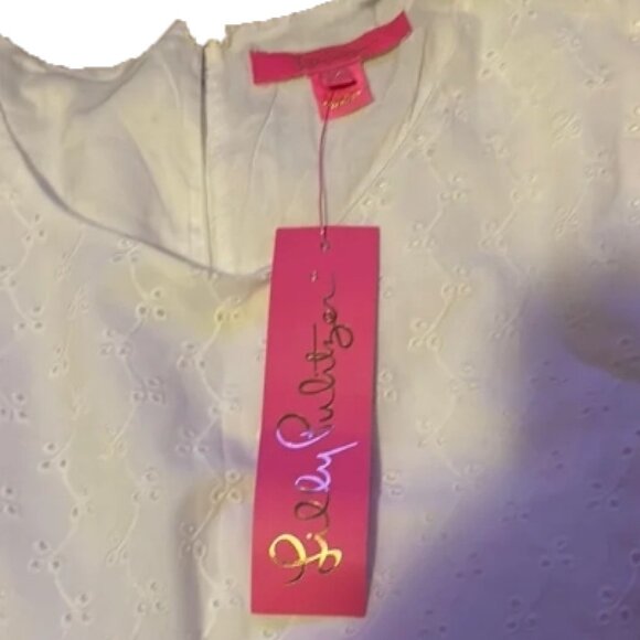 Lilly Pulitzer White Ditsy Vine Eyelet Short Puff Sleeved XL Blouse 🆕📦⌚🏃💨⚡🚚 - Picture 6 of 16